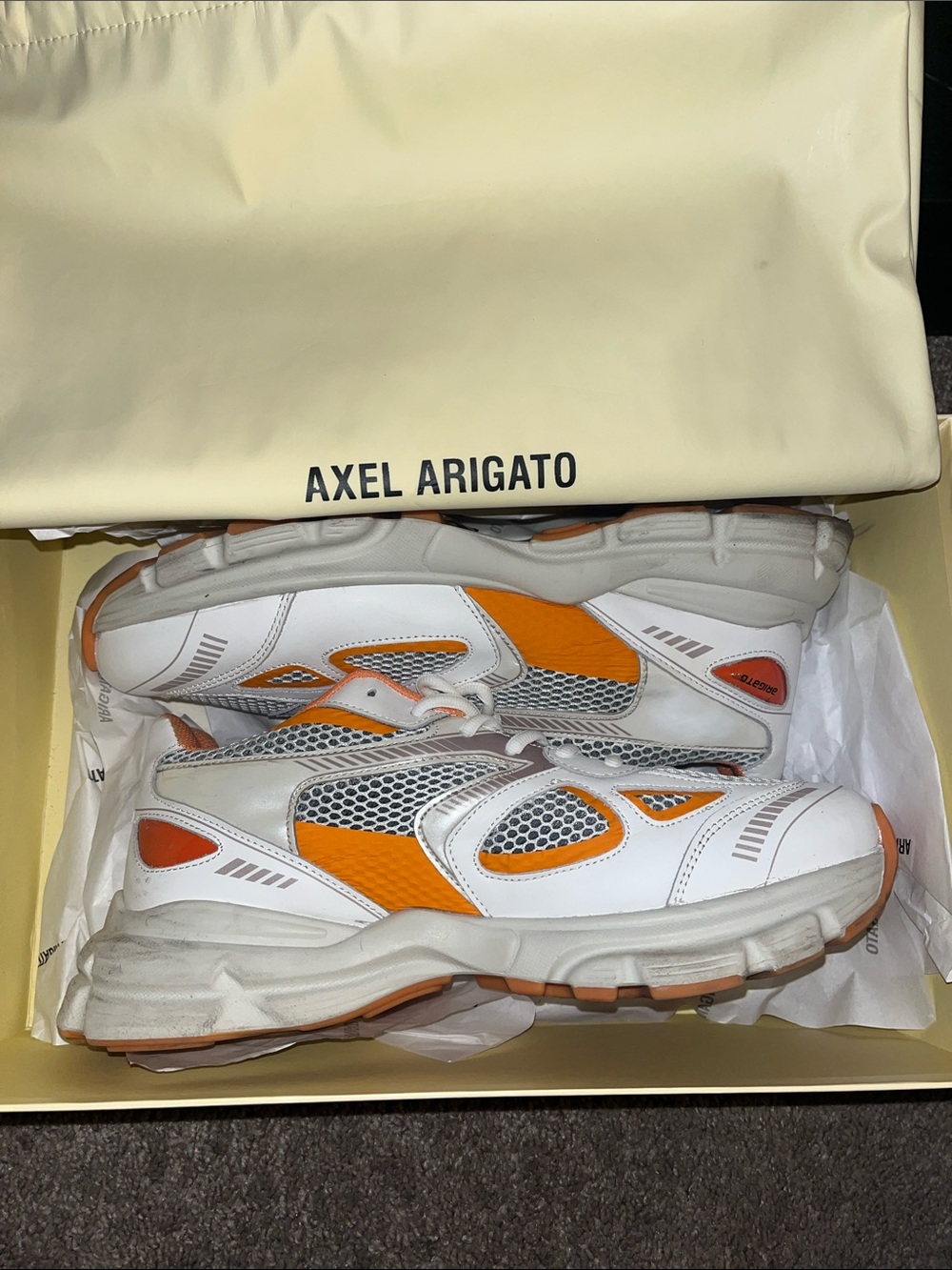 Axel Arigato White and Orange Men's Retro Runner Sneakers